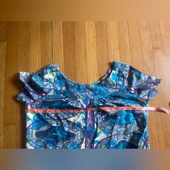 60s Vintage Blue Printed Pull Over Day Dress - Picture 5 of 7